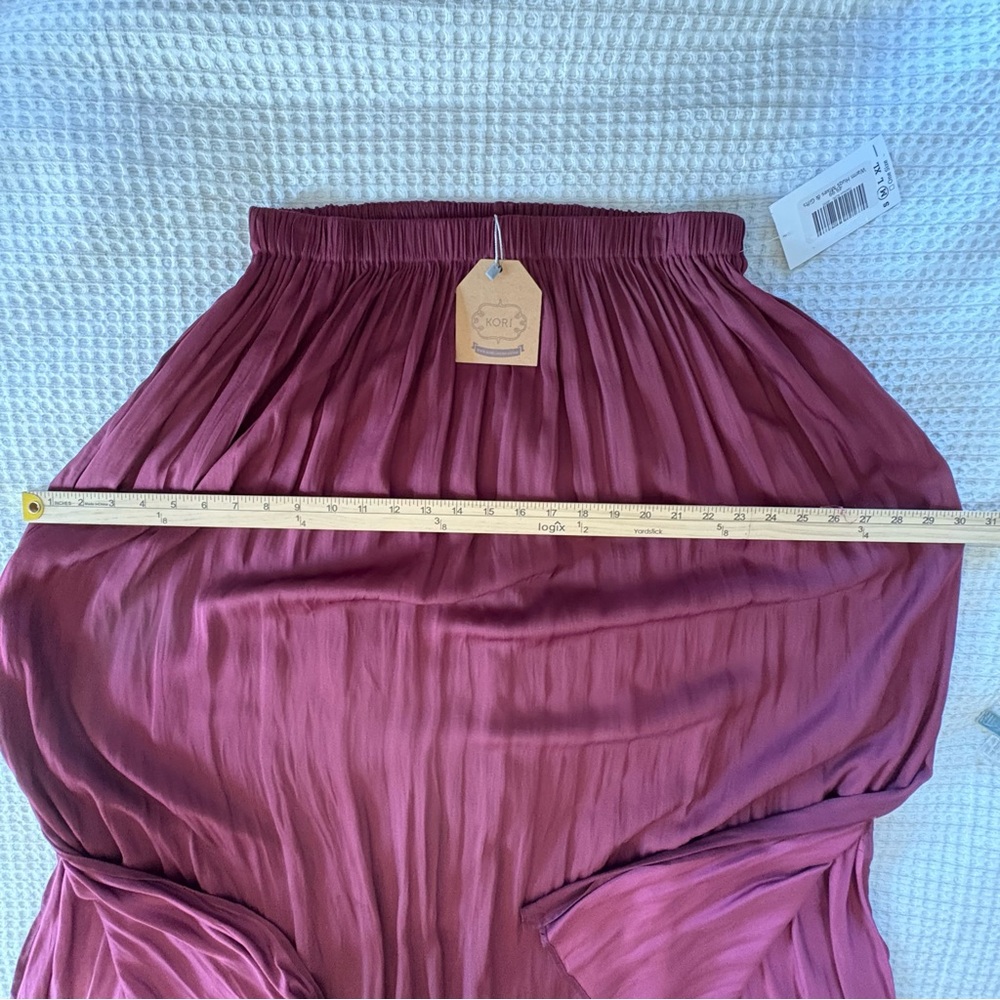 NWT Kori Georgette Pleated Burgundy Maxi Skirt High Waisted Flowy With Slit Sz M - Picture 8 of 10
